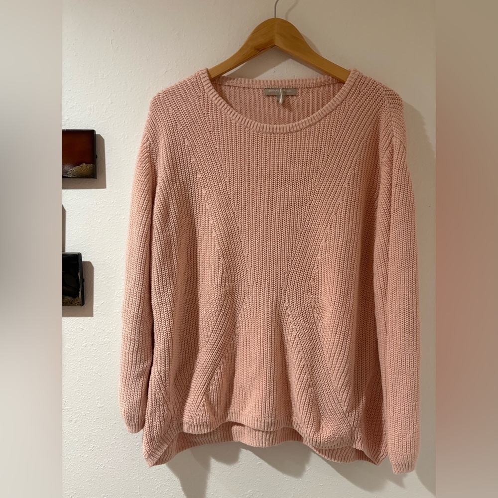 Banana Republic XL Blush Pink Crew Neck Cable knit cotton Sweater EUC like new